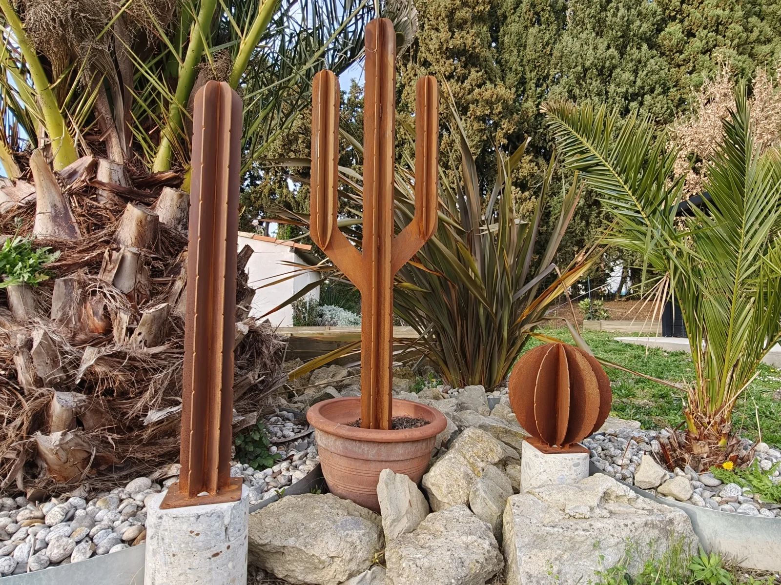Corten steel cacti for a garden
